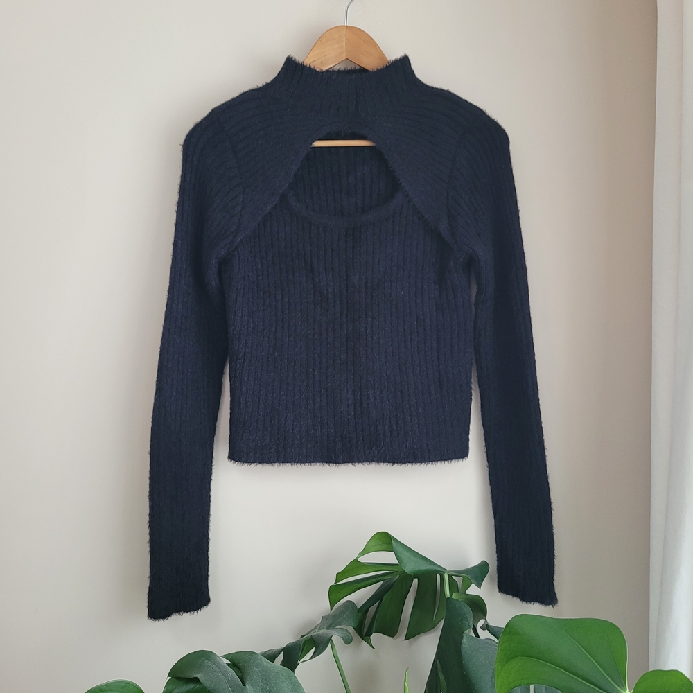 Kaisely Keyhole Black Women's Long Sleeve Sweater